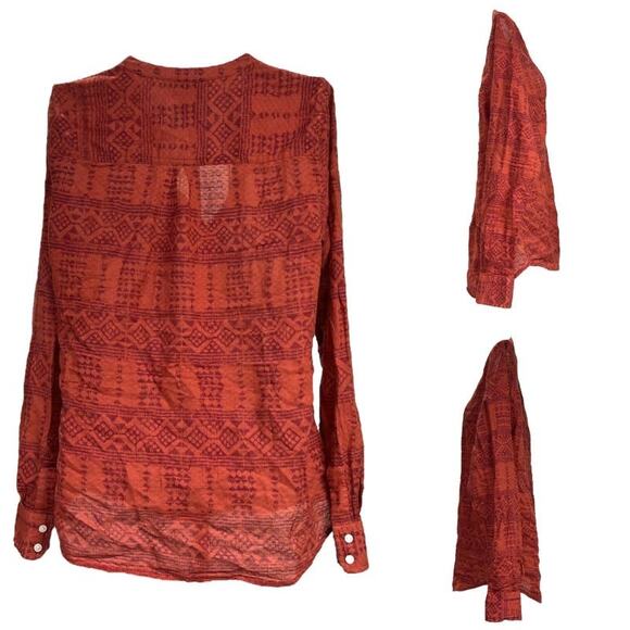 Lucky Brand X Peter Dunham Collaboration Aztec Tribal Button Up Collarless Shirt - Picture 3 of 12